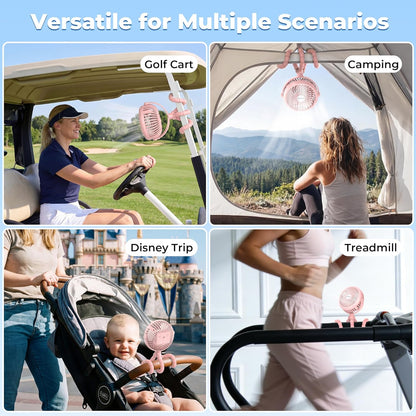 Battery Operated Stroller Fan Flexible Tripod Clip on Fan with 3 Speeds and Rotatable Handheld Personal Fan for Car Seat Crib Bike Treadmill (Pink)